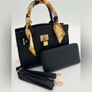 Black Mini handbag with twilly and matching wallet